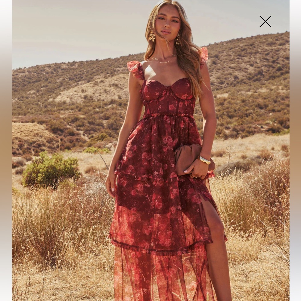 Vici Burgundy Floral Maxi Dress